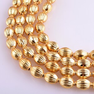 1 Strand  14X10mm-15pc Gold Beads  Gold Plated Corrugated With Ring Beads for Jewelry Making, , Shiny Spacer, Handmade Findings &  8 Inch