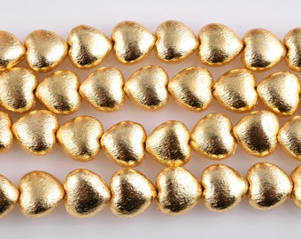 1 Strand 12mm - 18pc Gold plated heart beads  Large Spacer 24K Gold Plated copper Beads-copper Spacer Beads, Jewelry Making, Heart Shape