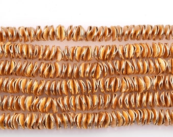 Gold Vermeil Wavy Disc Spacer Beads: Brushed Gold Plated Heishi, 6mm (8 Inch)