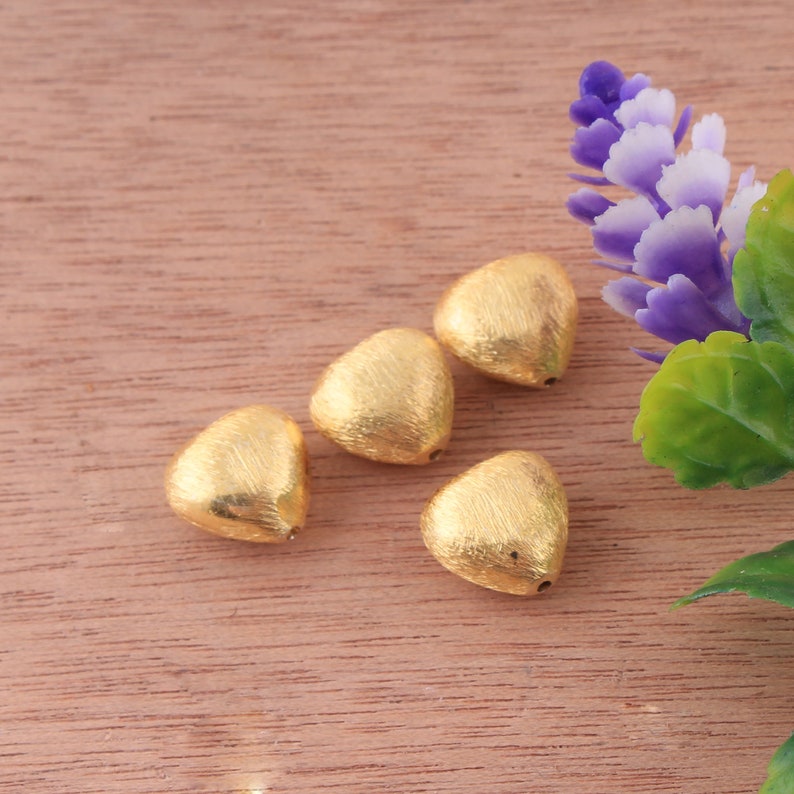 Heart Shape Brushed Gold Vermeil Spacer beads Gold for jewelry making 12 MM 4 Piece Finest Quality 925 Sterling Silver