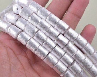 Gebürstete Silber Zylinder Perlen: 10 x 10 mm Trommelperlen, 8-Zoll-Strang