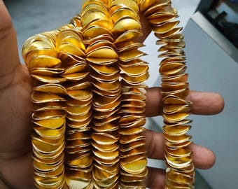 Gold Plated  Wavy Disc Spacer Beads: Potato Chips 22mm Heishi Beads