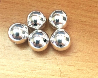 5 Piece Finest Quality Round Smooth Ball Bead- 925 Sterling Silver- Round Smooth Ball Spacer Beads- 12mm