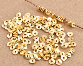 Gold Plated Wavy Disc Spacers: 4mm Copper Heishi Beads (200 pcs)