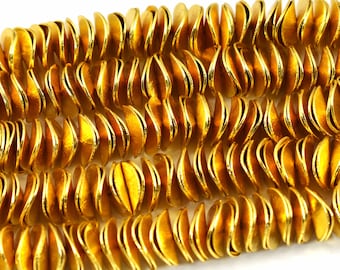 Gold Vermeil Wavy Disc Spacer Beads: 10mm Heishi Beads for Jewelry Making