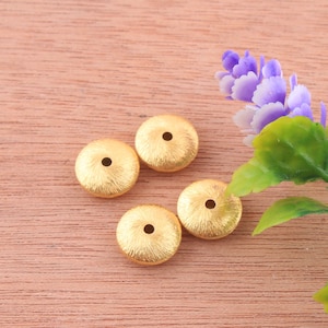 12mm - 4pcs Gold Vermeil Spacer Beads with curved edges, brushed Disc beads, gold Vermeil spacers made of solid 925 Sterling Silver beads