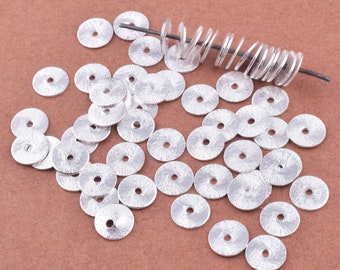 925 Sterling Silver 25 Pcs 4 MM  Sterling Silver Flat Disk Spacer Beads, brushed Silver washers, Disc spacers Beads for jewelry making