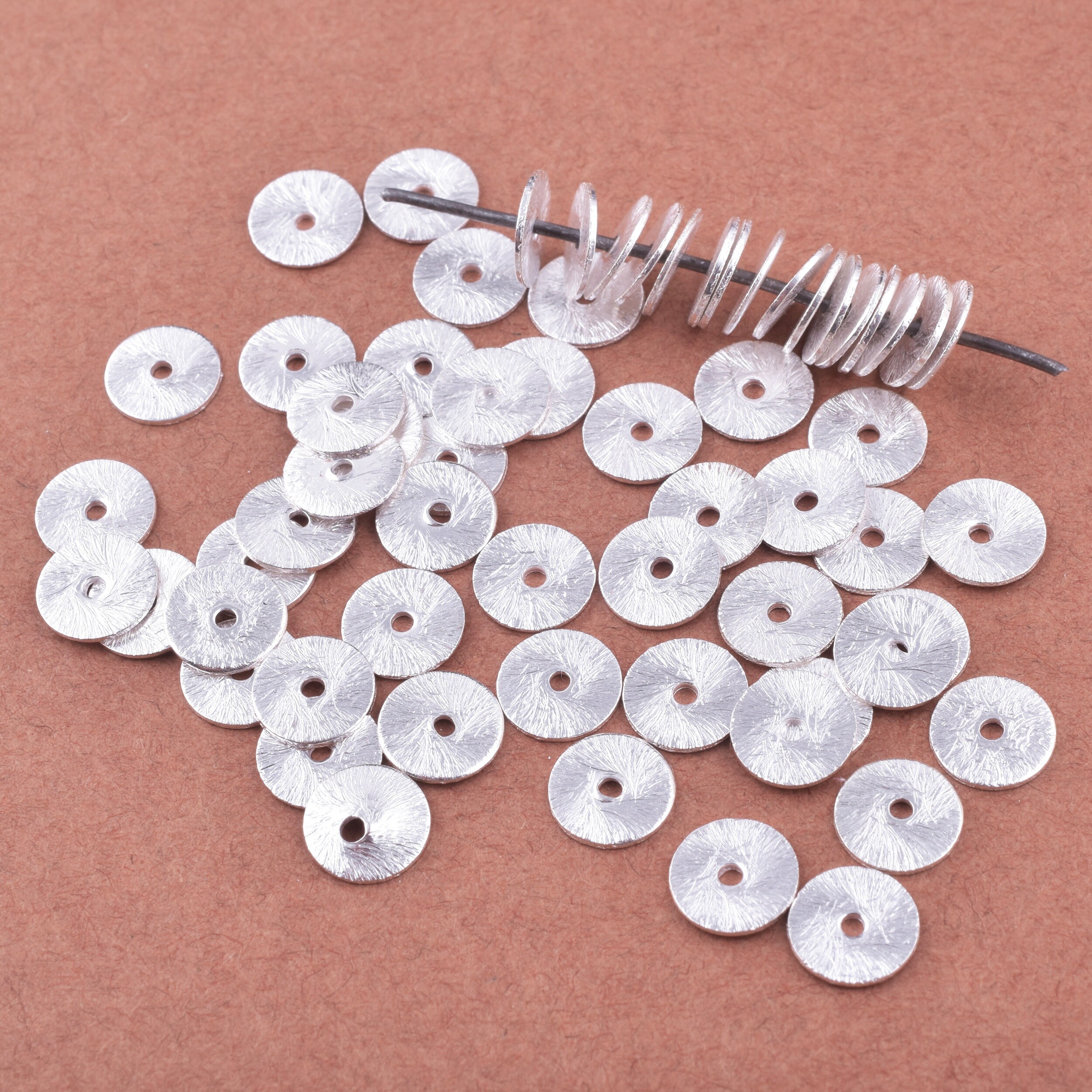 925 Sterling Silver 25 Pcs 4 MM  Sterling Silver Flat Disk Spacer Beads, brushed Silver washers, Disc spacers Beads for jewelry making