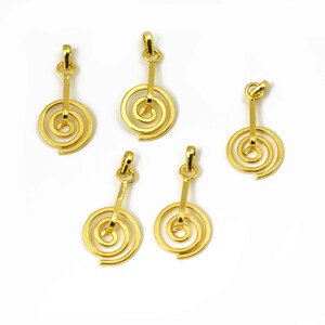 5 Gold Spiral Charm Pendants: 24k Gold Plated, 39mm