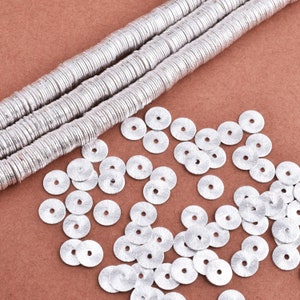 1 Strand flat Silver plated 6 MM Thin Disc spacer beads brushed Silver plated heishi spacers for jewelry making washer  Jewelry Making