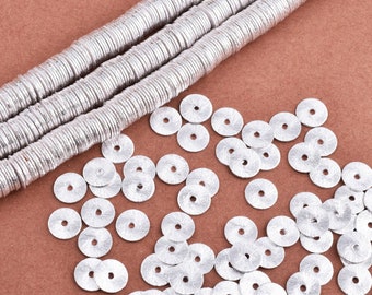 1 Strand flat Silver plated 6 MM Thin Disc spacer beads brushed Silver plated heishi spacers for jewelry making washer  Jewelry Making