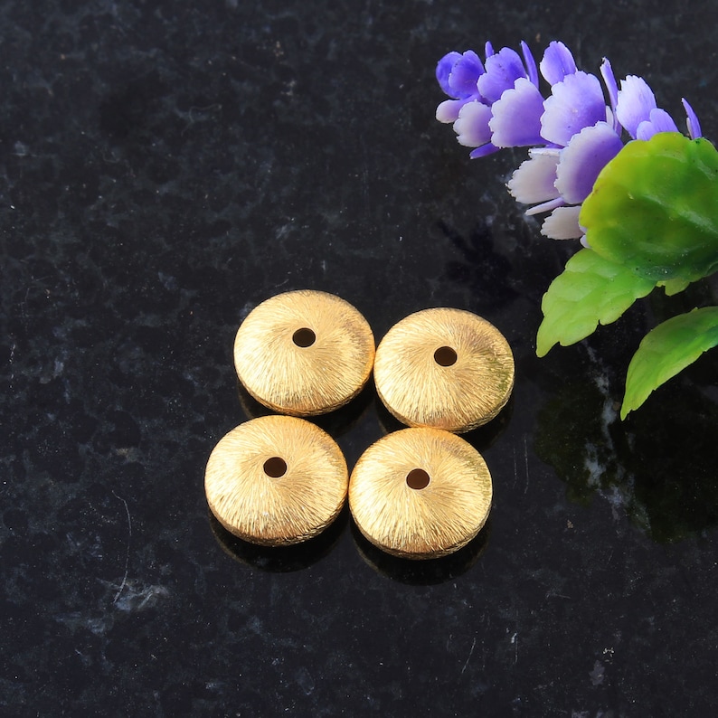 gold Vermeil spacers made of solid 925 Sterling Silver beads brushed Disc beads 6mm 20pcs Gold Vermeil Spacer Beads with curved edges