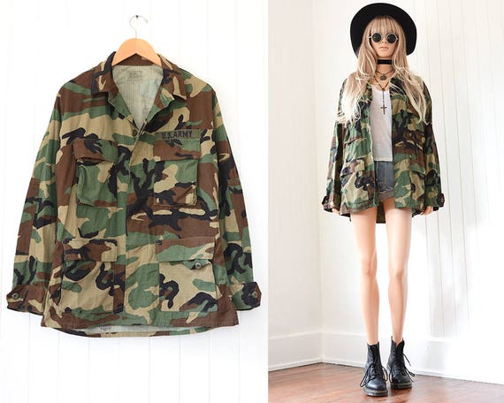 Vintage Military Jacket US Army Green Camo 70s Arm