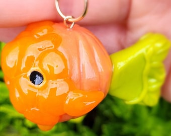 Llavero artesanal de calabaza y pez dorado Ranchu, dije de arcilla polimérica