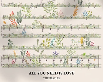 The Beatles 'All You Need Is Love' Floral Music Sheet Print (Digital Download)