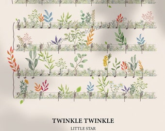 Twinkle Twinkle Little Star Music Sheet Print – Watercolor Nursery Art (Digital Download)