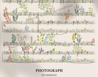 Ed Sheeran Photograph Music Sheet Art Print – Watercolor Florals (Digital Download)