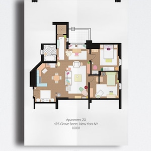 Friends Tv Show Apartment Floor Plan For Ross Geller Unique Etsy