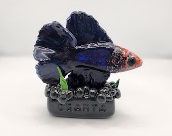 Custom Betta Fish Sculpture WITH Stand, Hand-made Polymer Clay Figurine/charm, Fighting Fish Memorial