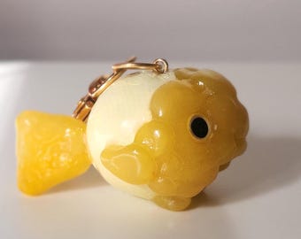 Handmade Ranchu Goldfish Keychain: Polymer Clay Fish Charm