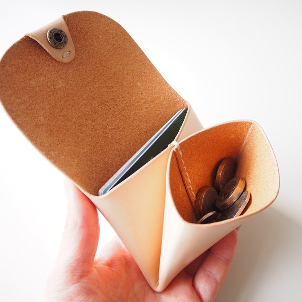 Leather Origami Wallet, Minimal Wallet, Leather Coin Purse, Coin Case, Leather Card Case - Landscape / Natural