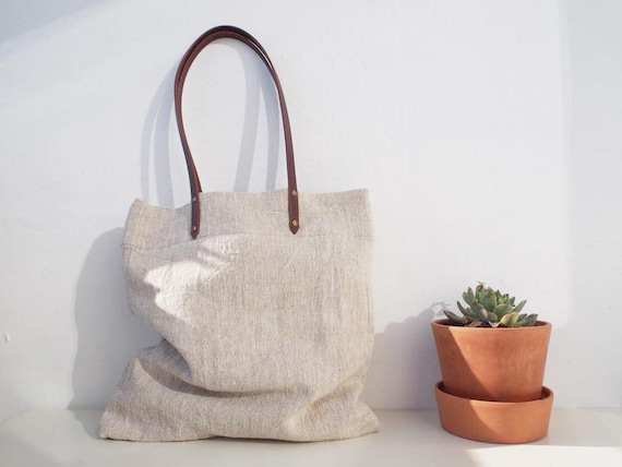 Linen Beach Bag Linen Shoulder Bags Canvas Travel Bag Linen Shopping Bag Summer Tote Bag Market Bag, Clay colorTote Bag