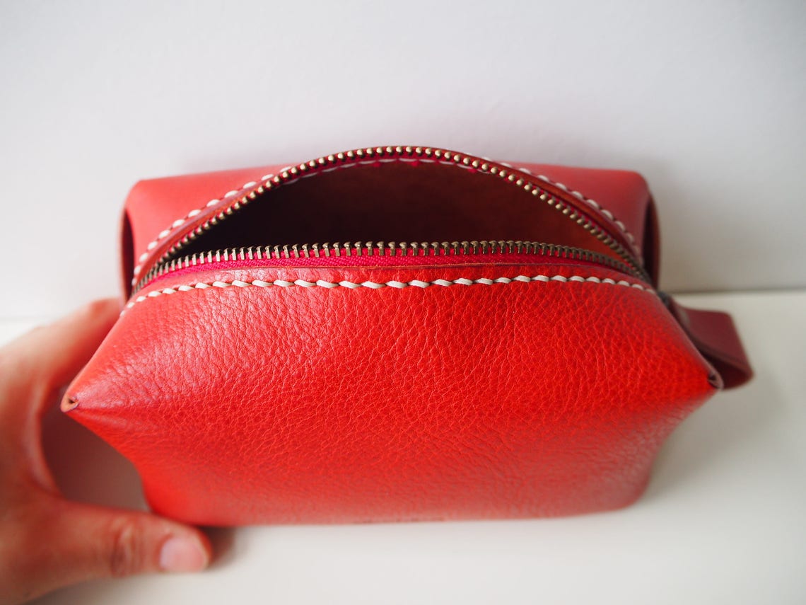 Leather Zipper Pouch Leather Zipper bag Leather Cosmetic Etsy