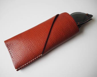 Leather Glasses Case, Leather Sunglasses Case, Leather Eye Wear Case - Tan