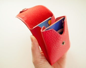 Leather Origami Card Holder, Leather Card Wallet, Leather Card Case, Men's Wallet - Portrait / Red