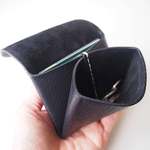 Leather Origami Wallet, Minimal Wallet, Leather Coin Purse, Coin Case, Leather Card Case - Landscape / Black