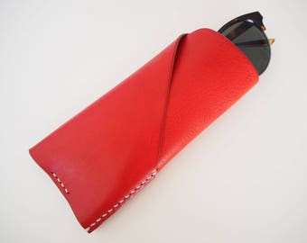 Leather Glasses Case, Leather Sunglasses Case, Leather Eye Wear Case - Red