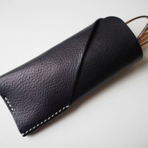 Leather Glasses Case, Leather Sunglasses Case, Leather Eye Wear Case - Black