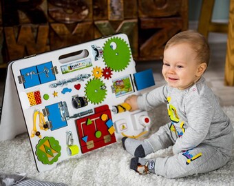 Busy board baby Montessori toy Sensory board 2-sides Activity board Sensory board educational toy wooden toddler toy 1st birthday