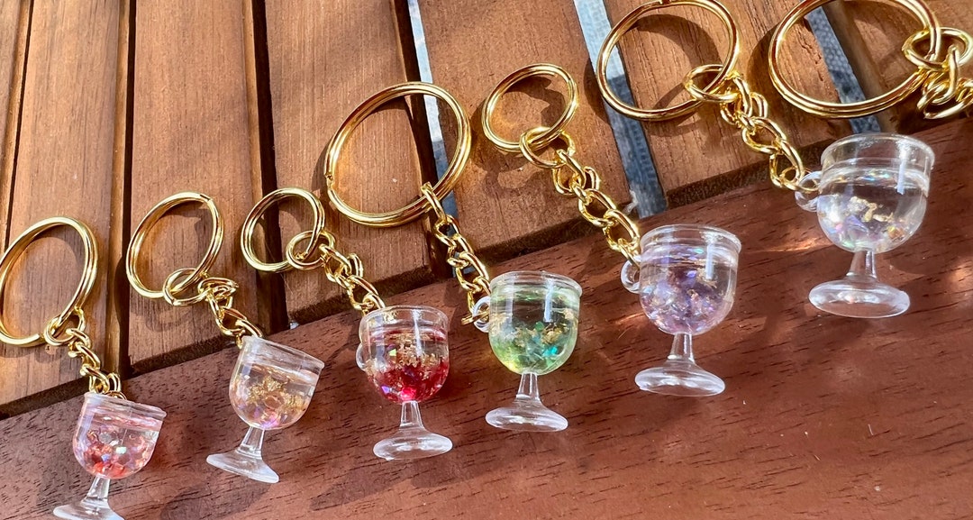 Resin Wine Glass Keychain & Bag Charm With Gold Flakes Etsy