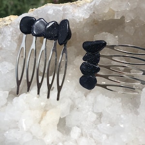 Blue Gold Stone Crystal - Stone hair combs - Set of 2
