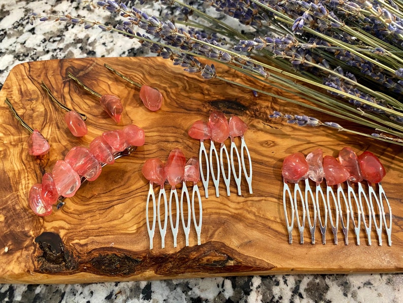 Cherry Quartz Crystal Bobby pins set of 4 image 3