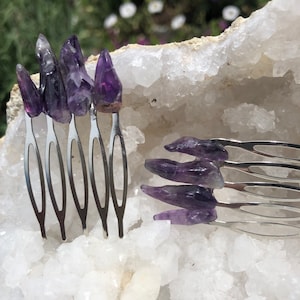 Amethyst Crystal - Stone hair combs - Set of 2