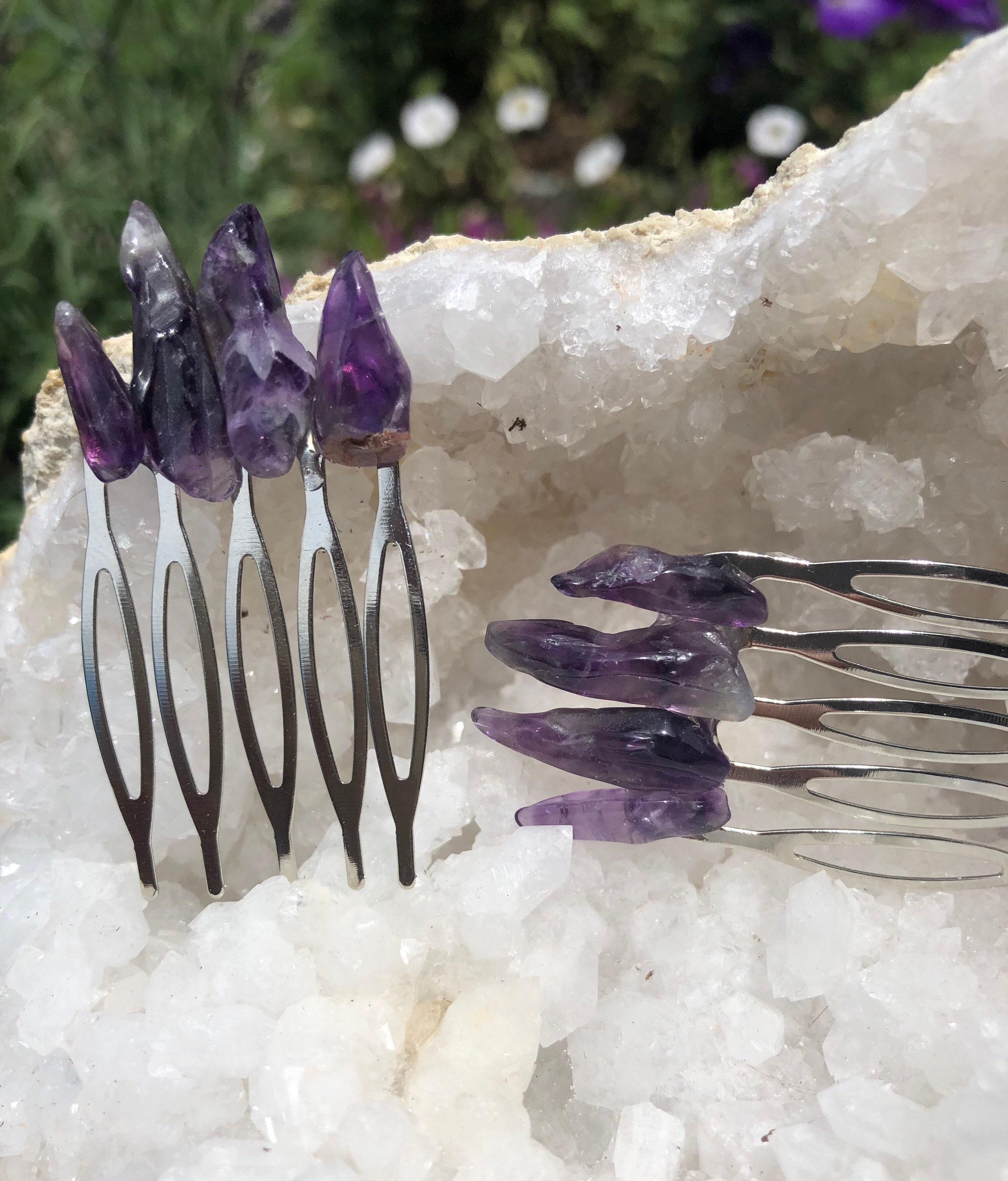 Silver Tone & Purple Crystal Cross and Crystal Hair Comb Purple Crystal and Silver Hair Comb - Etsy main image 3