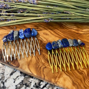 Lapis lazuli stone - crystal hair comb - large