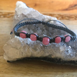 Rhodochrosite macrame bracelet