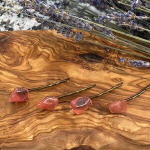 Cherry Quartz Crystal Bobby pins set of 4 image 2