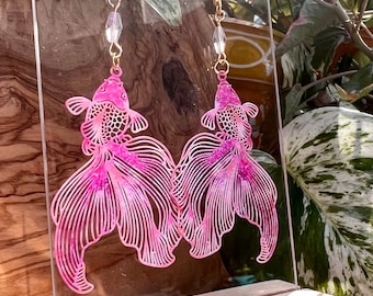Tie dye goldfish earrings with Crystal beads