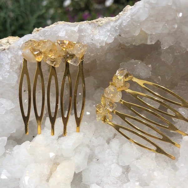 Citrine Crystal - Stone hair combs - Set of 2