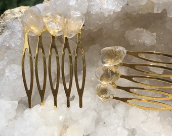 Quartz Polished Crystal - Stone hair combs - Set of 2