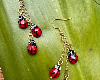 Gold Cutie Ladybug earrings