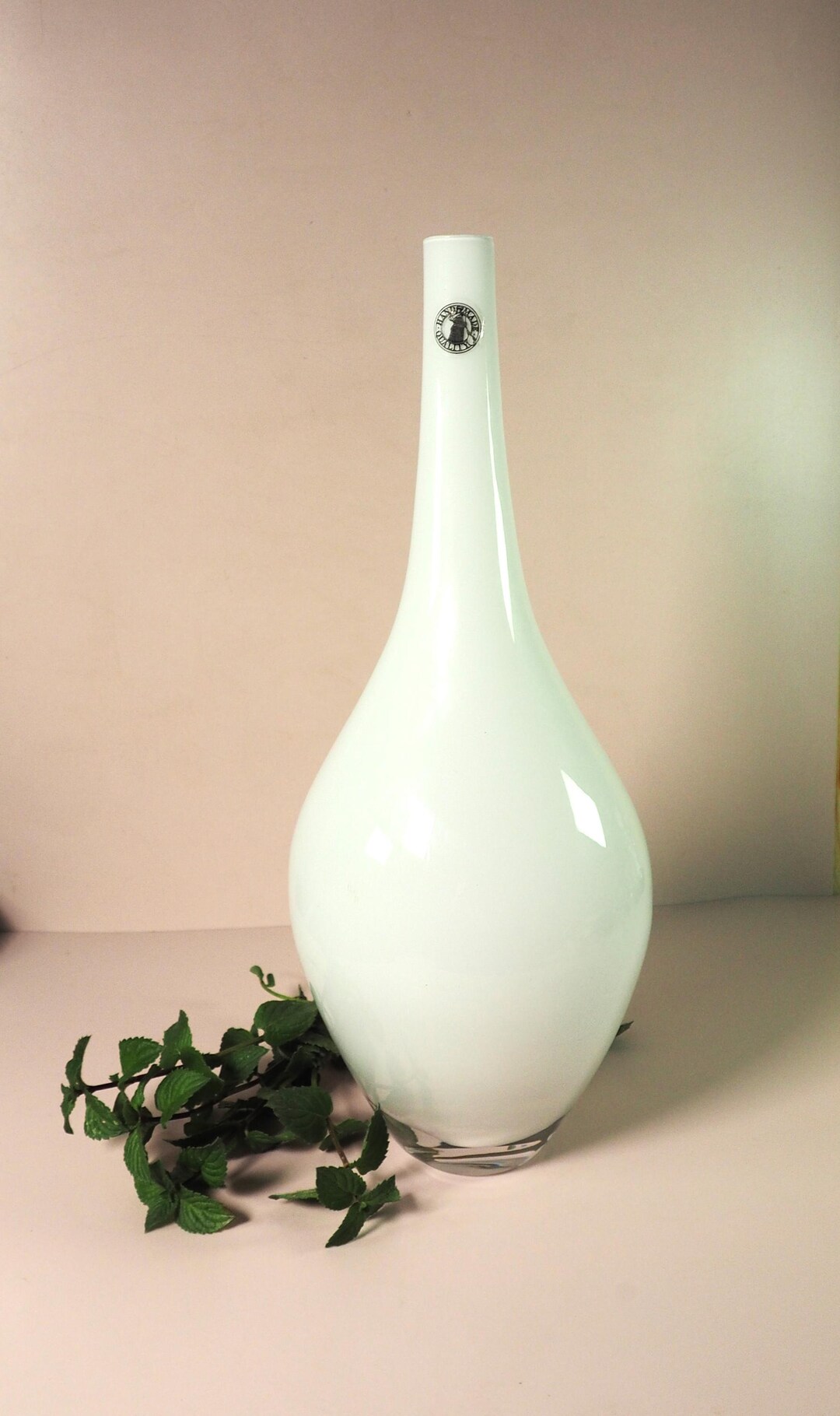 Ikea, Salong, White Glass Hand Blown Vase, Designed by Johanna