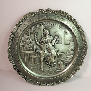 Vintage tin decorative plate. Fun mood. Germany. Frieling Zinn.