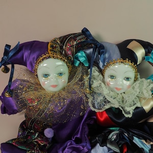 Vintage two Venetian collectible decorative dolls - Harlequins. Handmade.
