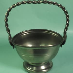 Tin candy bowl with handle. Frieling Zinn