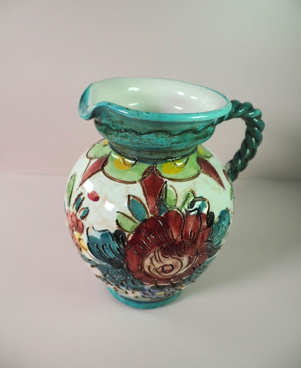 イタリア伝統工芸 デルータ焼 ドラゴン花模様ピッチャー ラファエレスク イタリア伝統工芸 デルータ焼 ドラゴン花模様ピッチャー ラファエレ